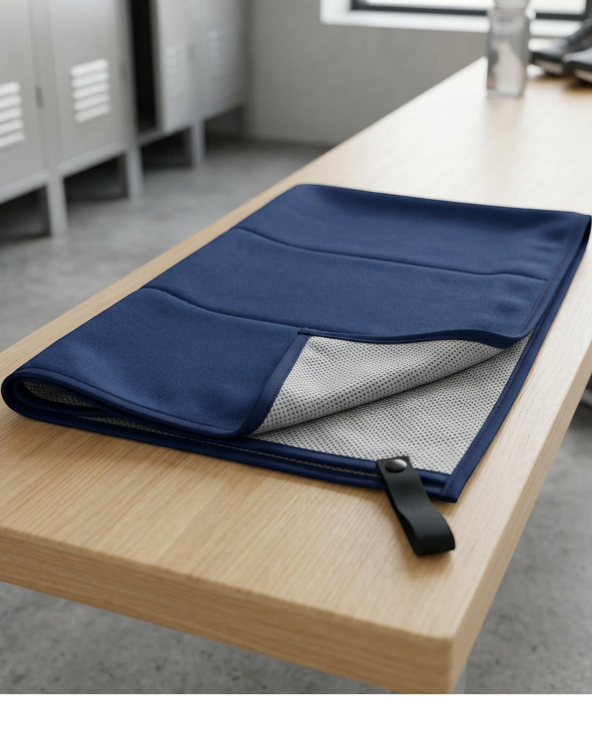 Lonby Double-Layer Mesh-Backed Training Towel 72 x 34 cm Navy Silver - Lifestyle view