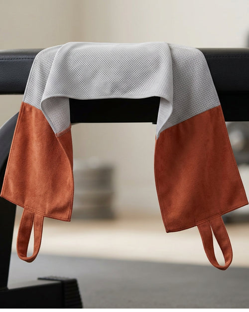 Lonby Dual-End Neck Training Towel with Center Mesh Panel 108 x 22 cm Terracotta Gray - Lifestyle view